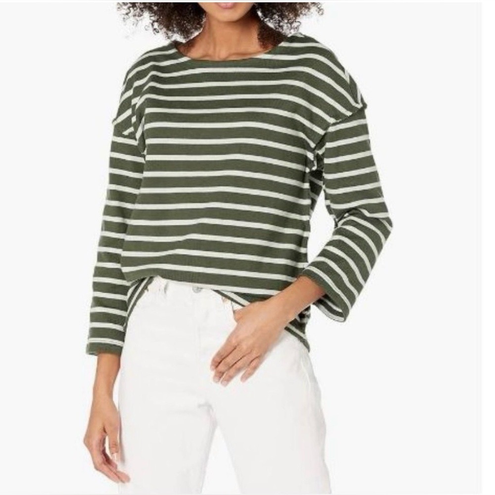 Madewell Luxe Long-Sleeve Tee in‎ Casler Stripe Green Size Small